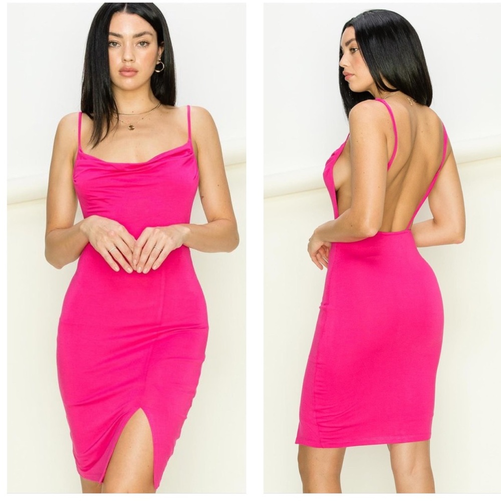 Hot Pink Spaghetti Strap Body Control Mini Dress NWT